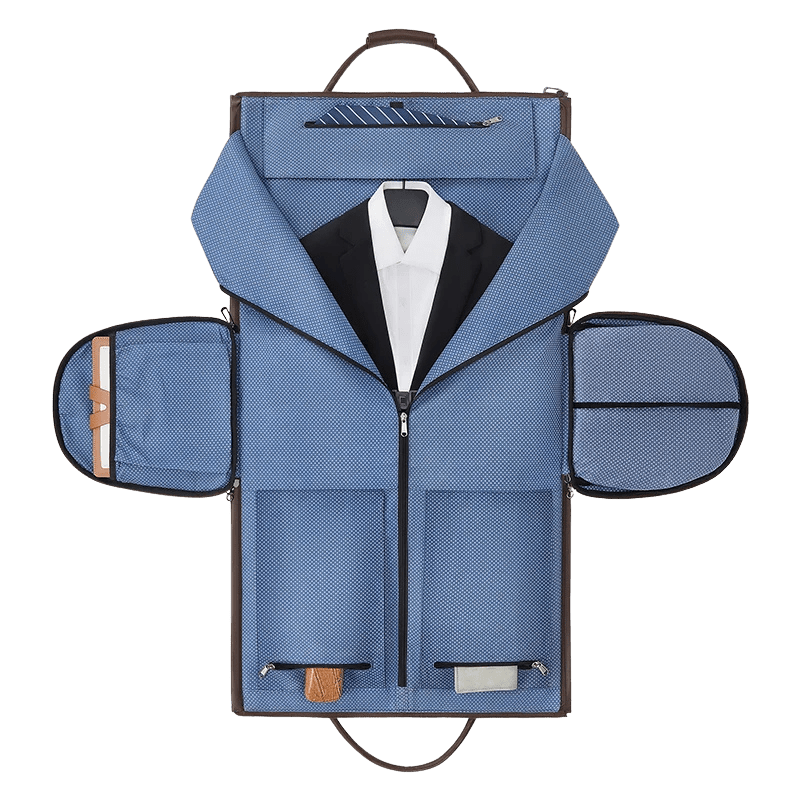 Interior of Sentier bag opened for suit storage layout