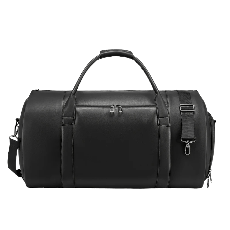 Front angle of the Sentier Black Travel Bag with PU leather finish