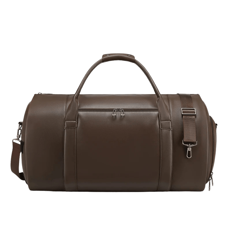 Front view of Sentier Brown Travel Bag with PU leather finish