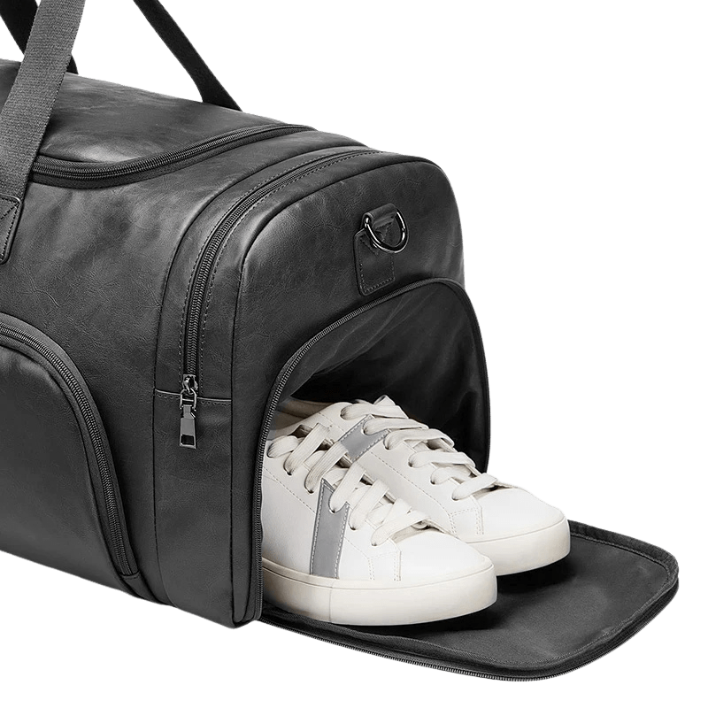 Side pocket of Valmont bag with shoes stored inside