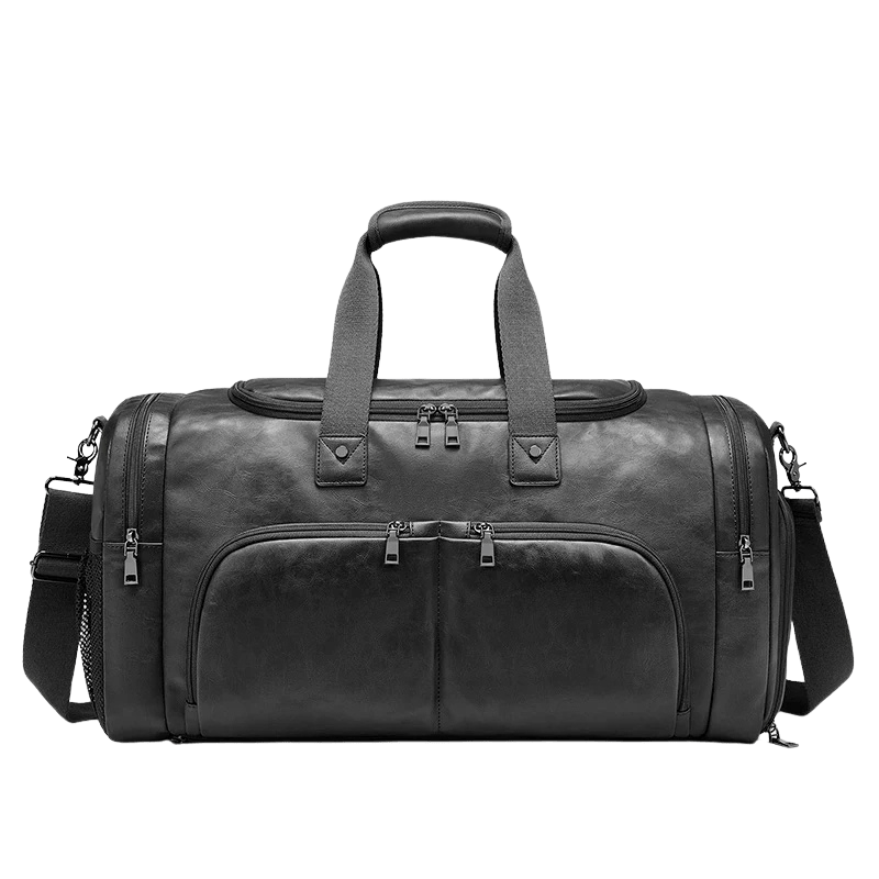 Front view of the Valmont Black Travel Bag with PU leather finish